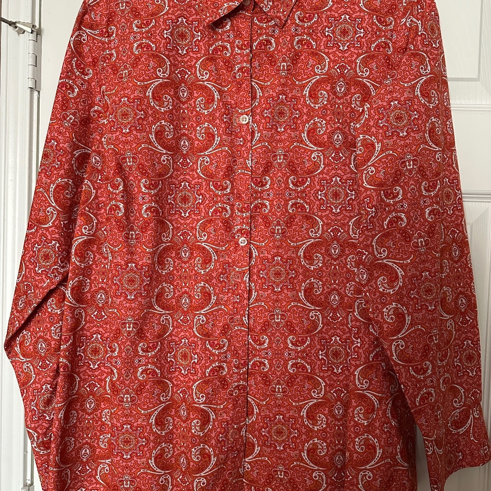 Lands' End 18W No Iron 100% Supima Cotton Paisley Long Slv Button Down Top